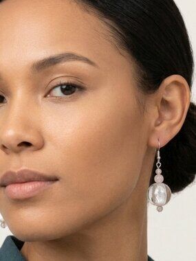 Murano Style Foil Glass and Rose Quartz Pierced Earrings